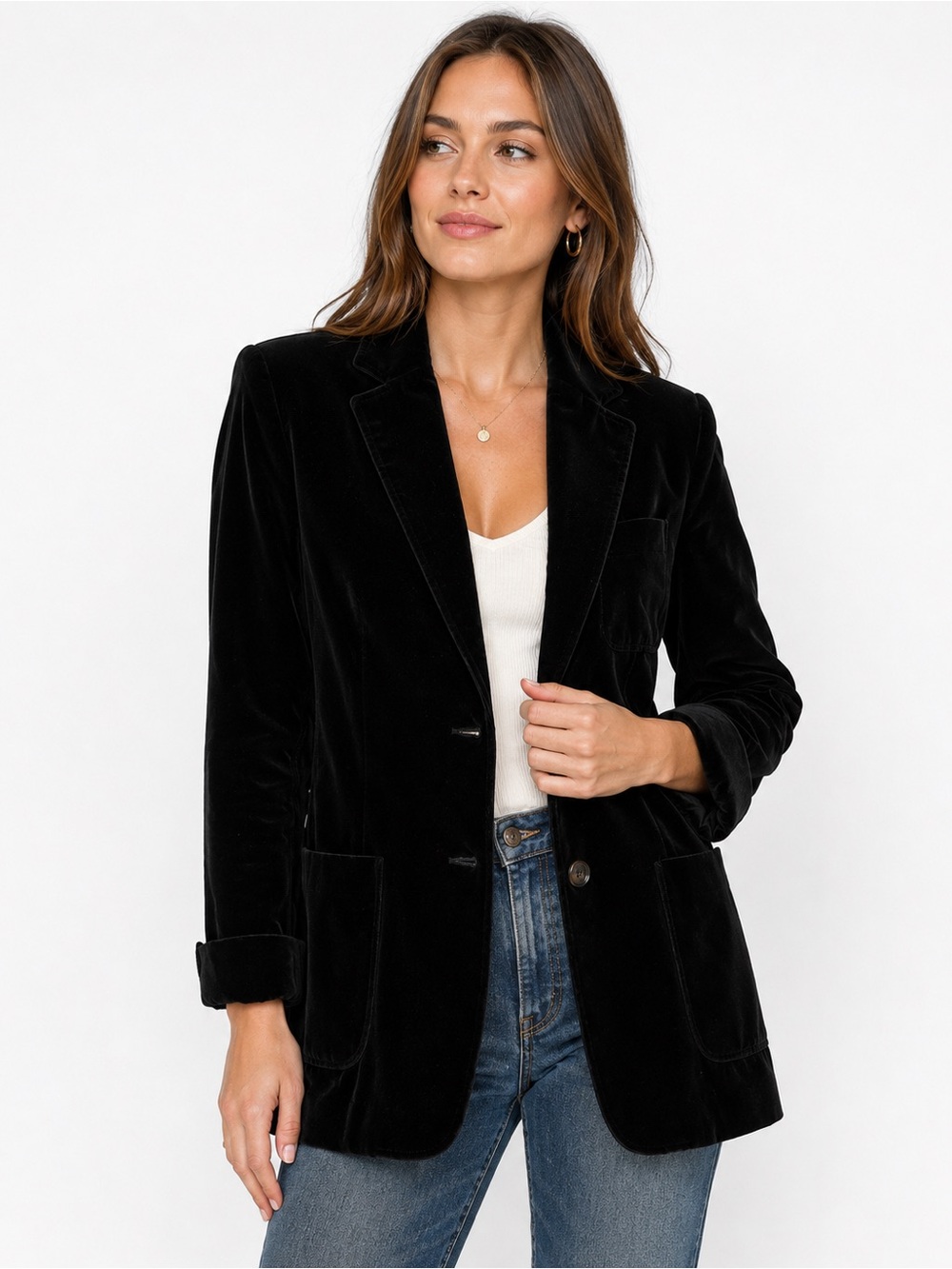 Vintage Nordstrom Black Cotton Velvet Blazer Silk Lined Womens 8 90s USA